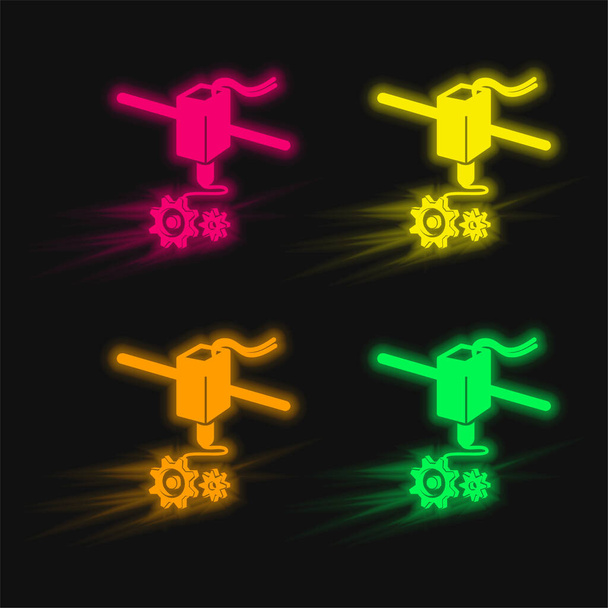 3d Printer Configuratie Interface Symbool vier kleuren gloeiende neon vector icoon - Vector, afbeelding