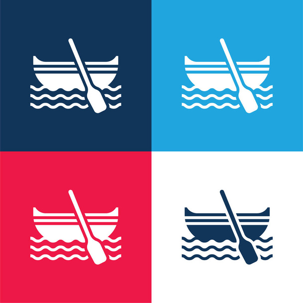 Barca blu e rosso quattro colori set icona minima - Vettoriali, immagini
