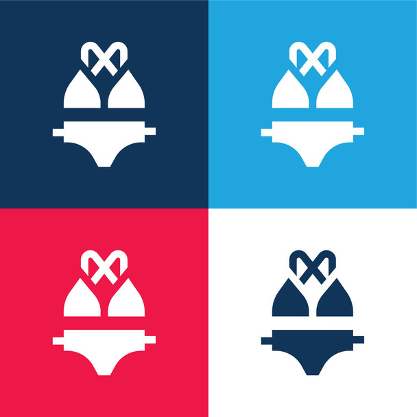 Bikini niebieski i czerwony zestaw czterech kolorów minimalny zestaw ikon - Wektor, obraz