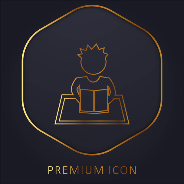 Junge lesen goldene Linie Premium-Logo oder Symbol - Vektor, Bild