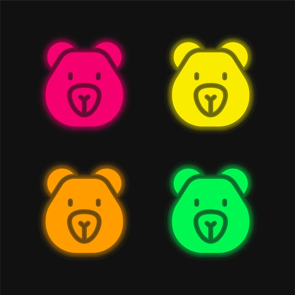 Karhu neljä väriä hehkuva neon vektori kuvake - Vektori, kuva