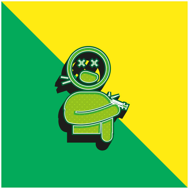 Chico gritando herido con un cuchillo en su hombro verde y amarillo moderno 3d vector icono logo - Vector, imagen