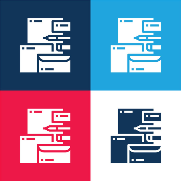 Identidad de marca azul y rojo conjunto de iconos mínimo de cuatro colores - Vector, Imagen