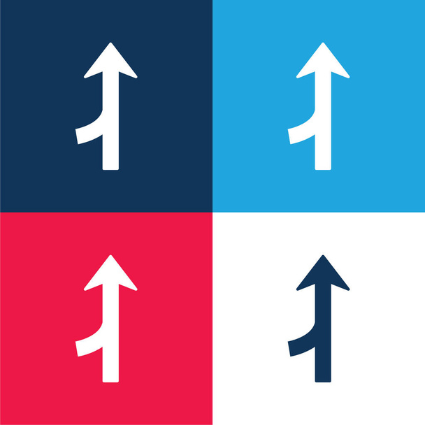 Pijl Samenvoegen Symbool blauw en rood vier kleuren minimale pictogram set - Vector, afbeelding