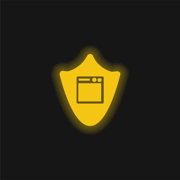 App Shield amarillo brillante icono de neón - Vector, imagen