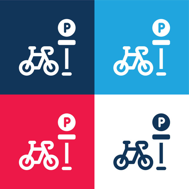 自転車駐車場青と赤の4色の最小アイコンセット - ベクター画像