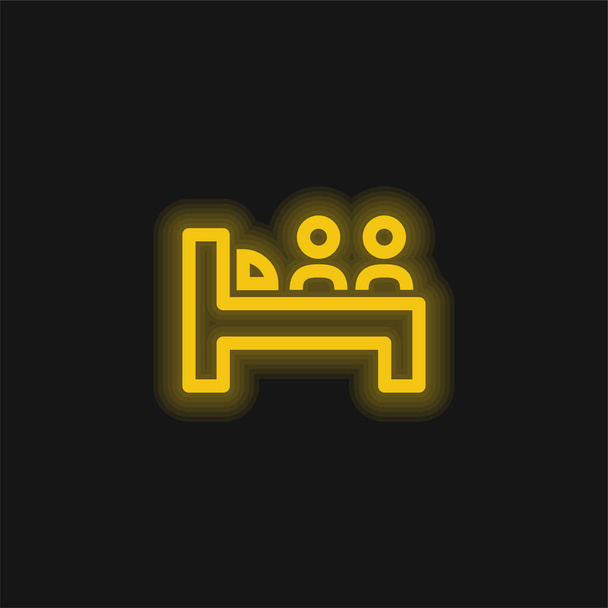 Ліжко для двох осіб жовта сяюча неонова ікона
 - Вектор, зображення
