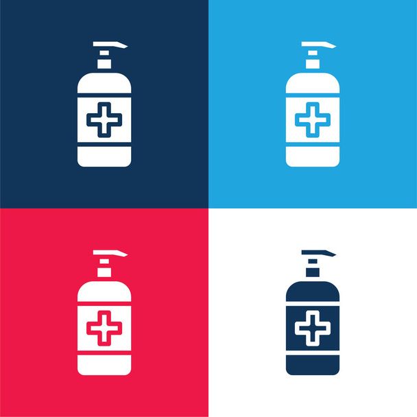 Antisséptico azul e vermelho conjunto de ícones mínimos de quatro cores - Vetor, Imagem