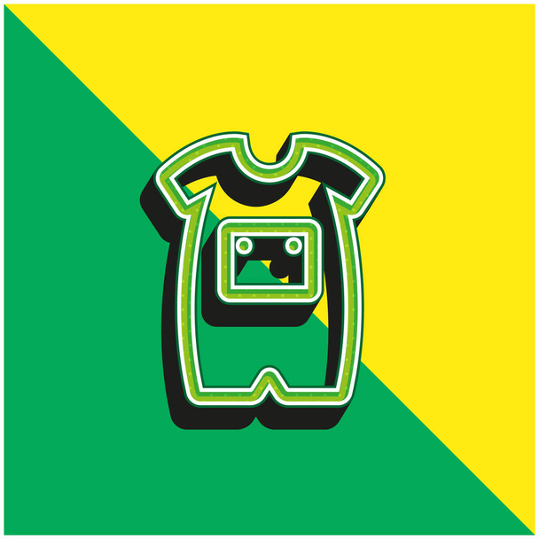 Baby Onesie With Front Pocket Outline Green and yellow modern 3d vector icon logo - Vector, Image