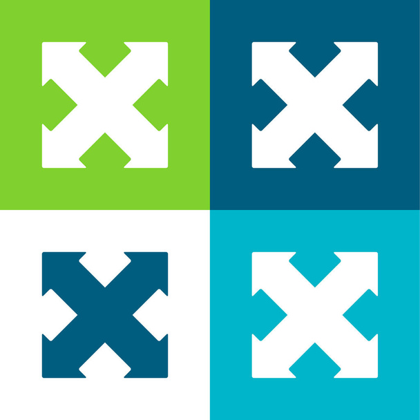 Flechas Cruz señalando cuatro direcciones Plano de cuatro colores mínimo icono conjunto - Vector, imagen