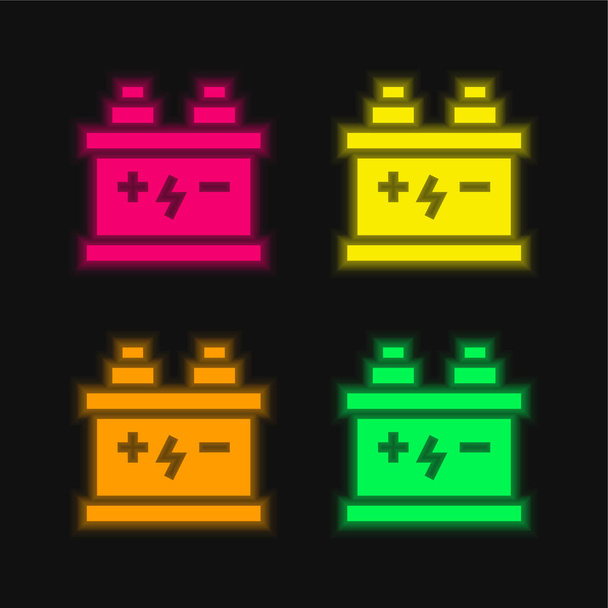 Akkumulátor négy színű izzó neon vektor ikon - Vektor, kép