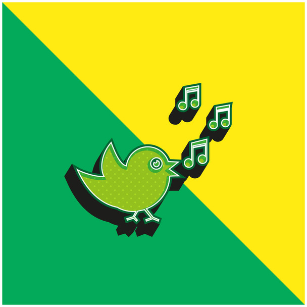 Bird Singing With Musical Notes Green and yellow modern 3d vector icon logo - Vector, Image