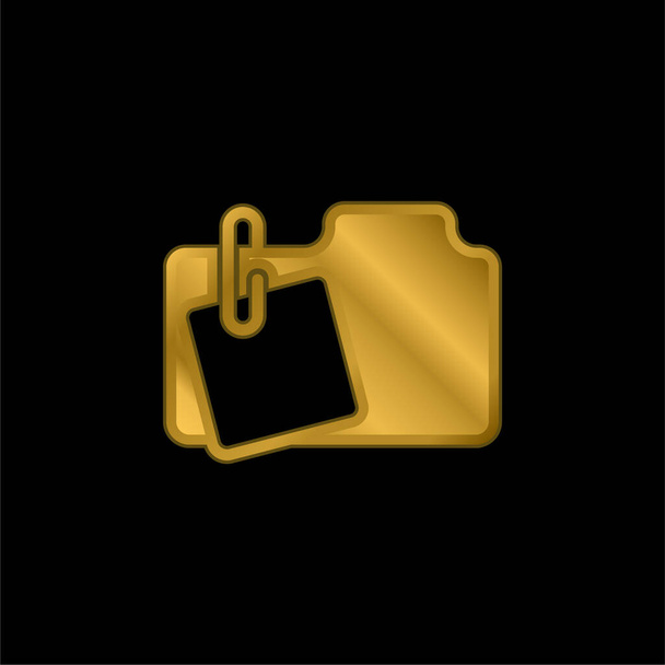 Adjunto a la carpeta chapado en oro icono metálico o vector de logotipo - Vector, Imagen
