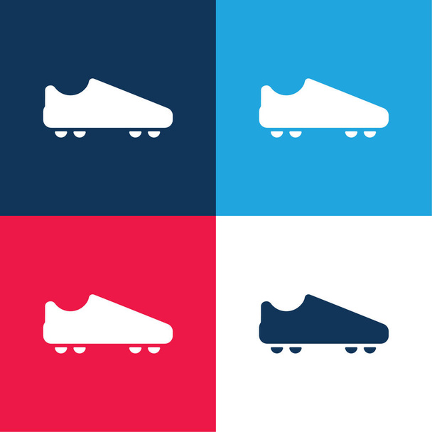 Американский футбол черный ботинок синий и красный четыре цвета минимальный набор значков - Вектор,изображение