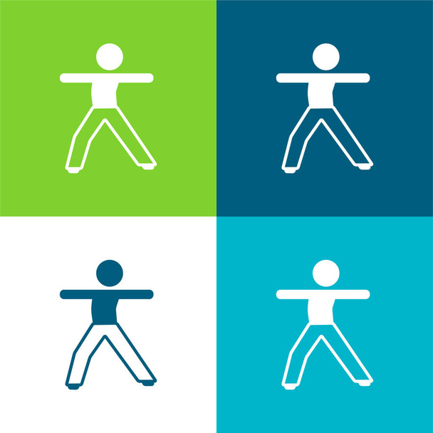 Boy Stretching Body Lapos négy szín minimális ikon készlet - Vektor, kép