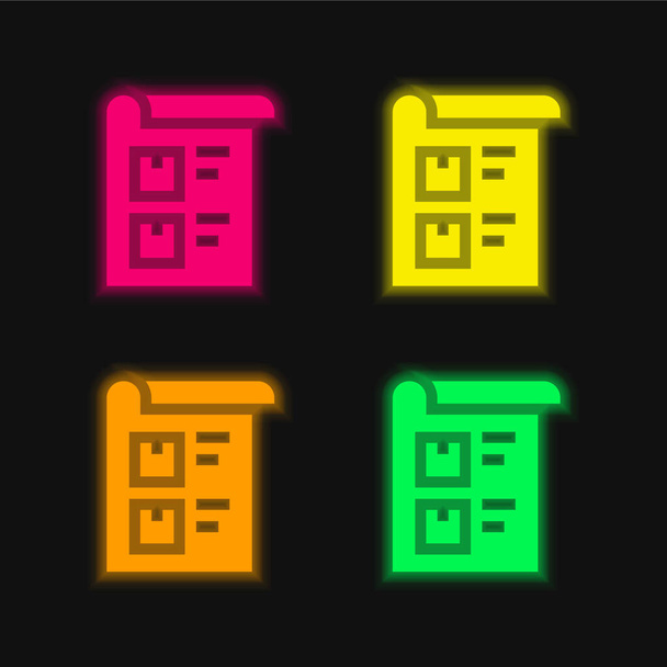 Bill vier kleur gloeiende neon vector pictogram - Vector, afbeelding
