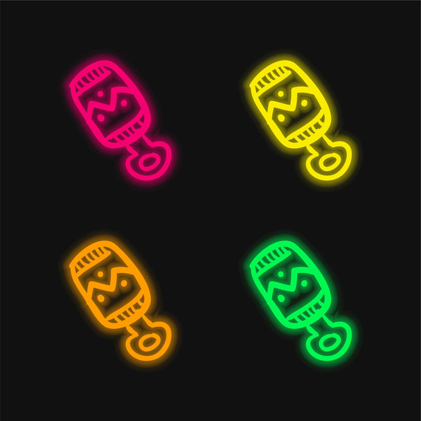 Bebek Çıngıraklı El Çekilmiş Oyuncak Dört renkli neon vektör simgesi - Vektör, Görsel
