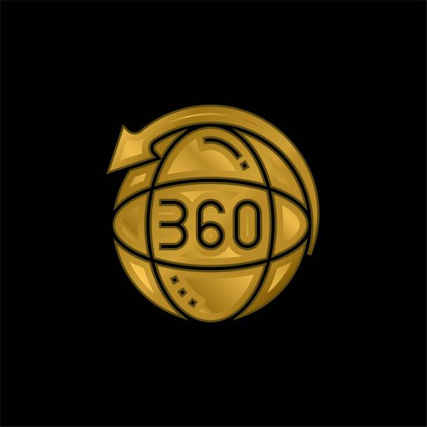 360 gold plated metalic icon or logo vector - Vector, Image