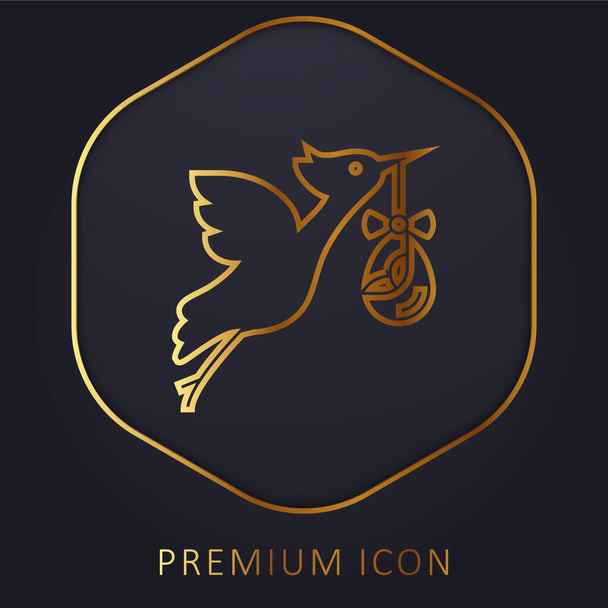 Bird Stork golden line premium logo or icon - Vector, Image