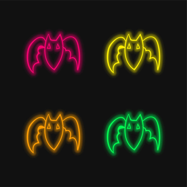 Bat Osnova čtyři barvy zářící neonový vektor ikona - Vektor, obrázek