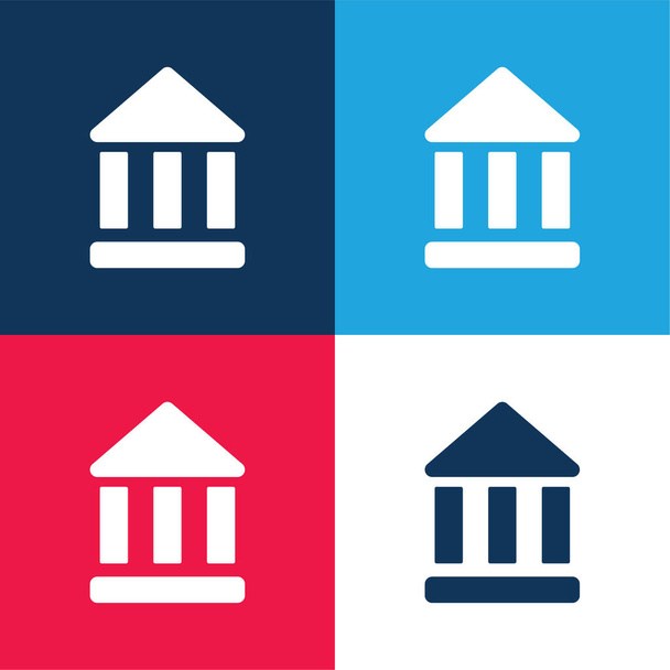Bank Symbol blue and red four color minimal icon set - Vector, Image