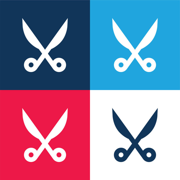 Baber Scissors blue and red four color minimal icon set - Vektori, kuva