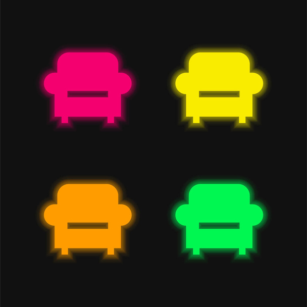 Křeslo čtyři barvy zářící neonový vektor ikona - Vektor, obrázek