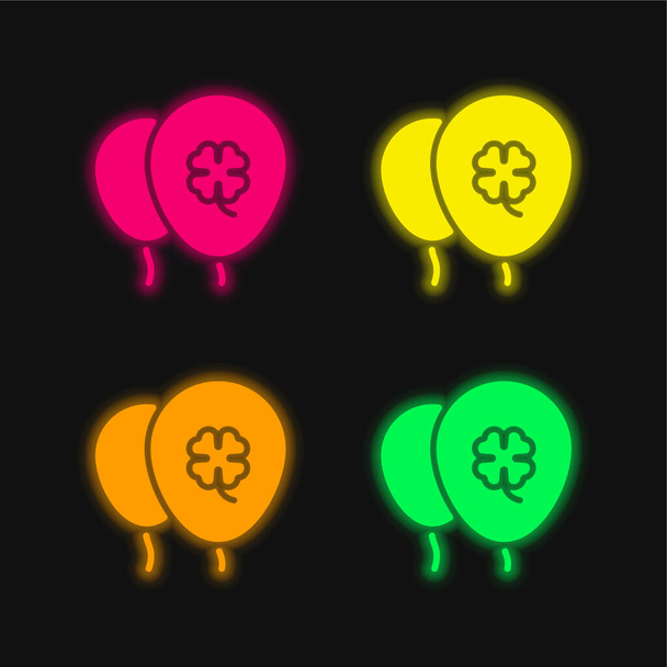 Globo de cuatro colores brillante icono del vector de neón - Vector, imagen