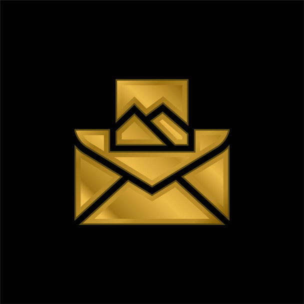 Attach gold plated metalic icon or logo vector - Vector, Image