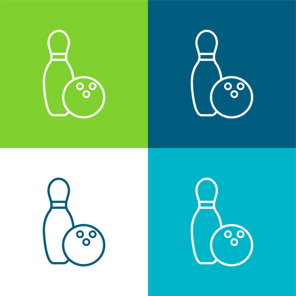 Bowling Bowl And Ball Outline Flat four color minimal icon set - Vektör, Görsel