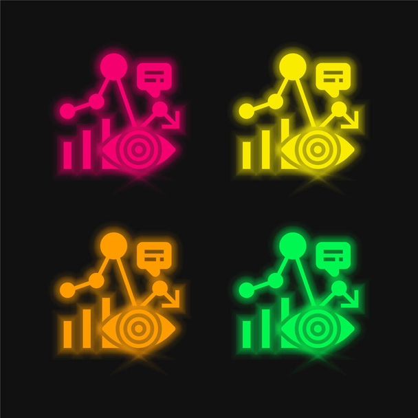 Análisis de cuatro colores brillante icono del vector de neón - Vector, imagen