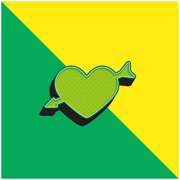 Pfeil und Herz grün und gelb modernes 3D-Vektorsymbol-Logo - Vektor, Bild