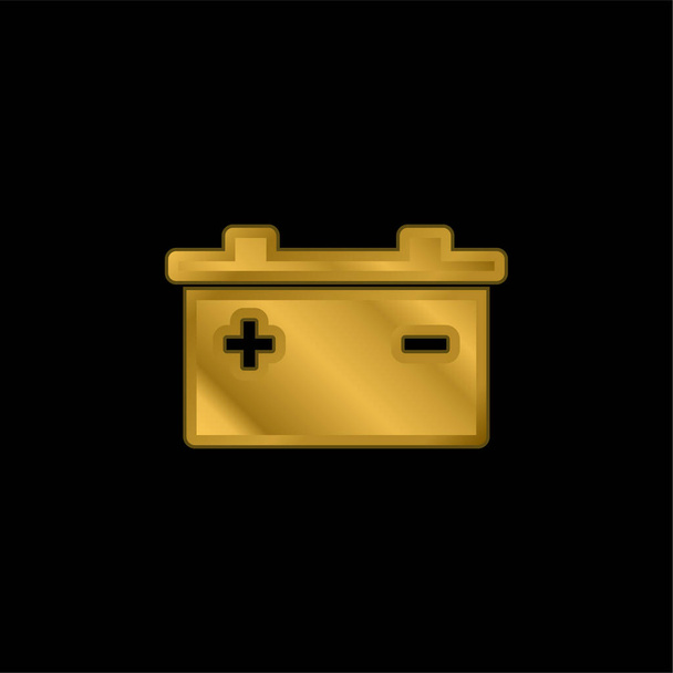 Battery With Positive And Negative Poles Symbols gold plated metalic icon or logo vector - Wektor, obraz