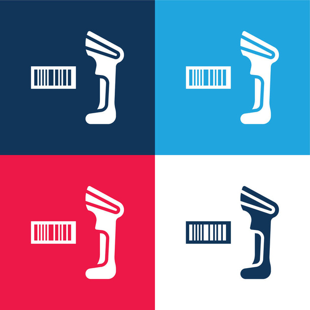 Barcode Scanner blue and red four color minimal icon set - Vector, Image