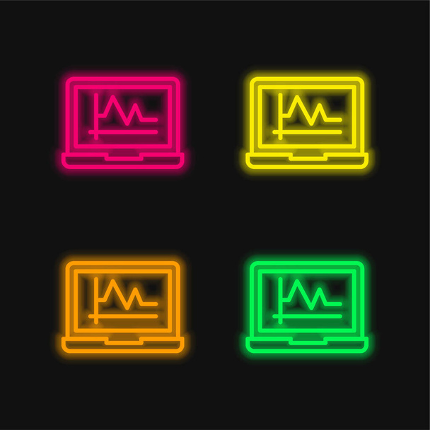 Analysis four color glowing neon vector icon - Vector, Image