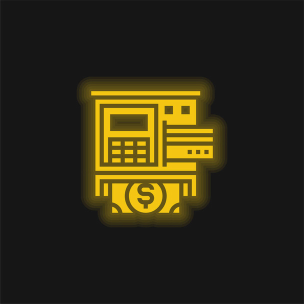 ATM keltainen hehkuva neon kuvake - Vektori, kuva