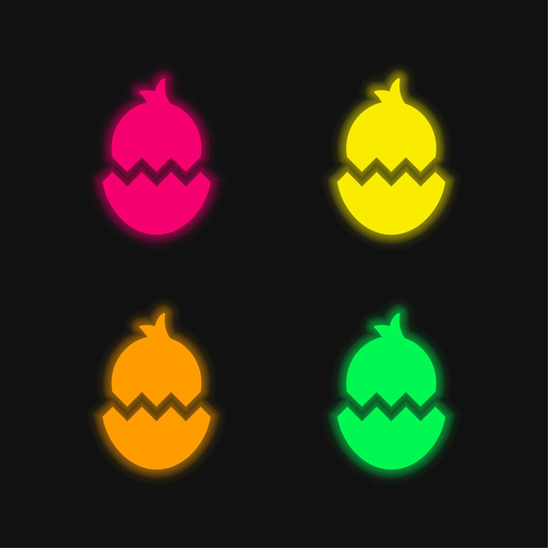 Boken Egg With Chicken four color glowing neon vector icon - Vettoriali, immagini