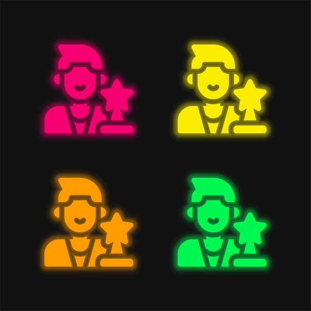 Aktör dört renk parlayan neon vektör simgesi - Vektör, Görsel