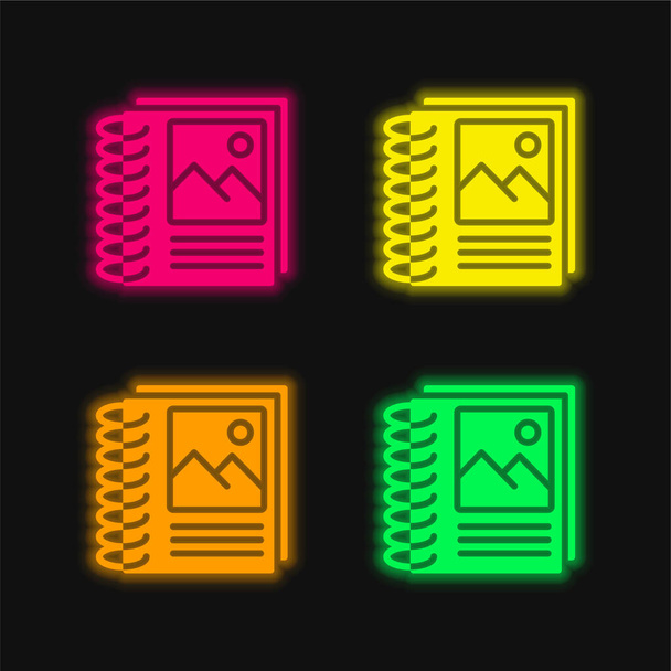 Binding four color glowing neon vector icon - Wektor, obraz