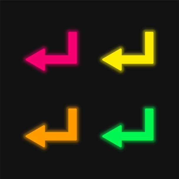 Pfeil links gebrochener Winkel vier Farbe leuchtende Neon-Vektor-Symbol - Vektor, Bild