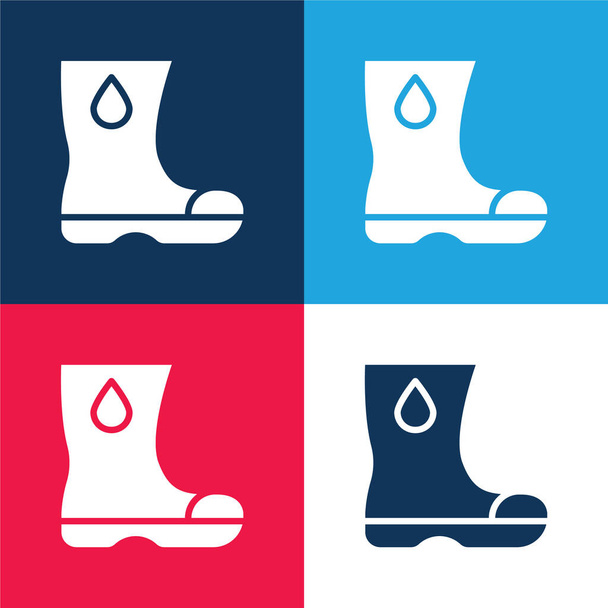 Laarzen blauw en rood vier kleuren minimale pictogram set - Vector, afbeelding