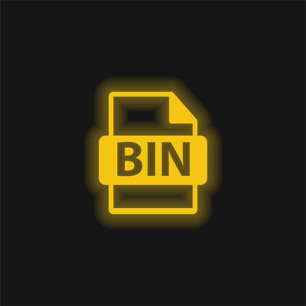 Formato de arquivo BIN ícone de néon brilhante amarelo - Vetor, Imagem