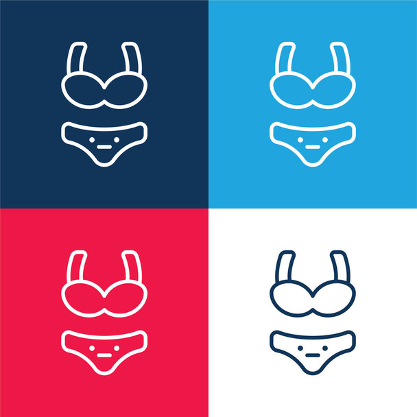 Bikini azul y rojo conjunto de iconos mínimo de cuatro colores - Vector, imagen