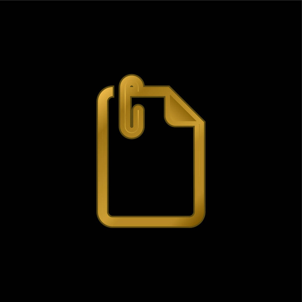Attach File gold plated metalic icon or logo vector - Vector, Imagen