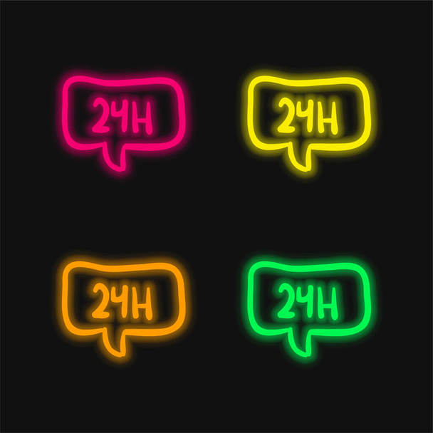 24 Hours In Speech Bubble Hand Drawn Commercial Signal four color glowing neon vector icon - Vektor, kép
