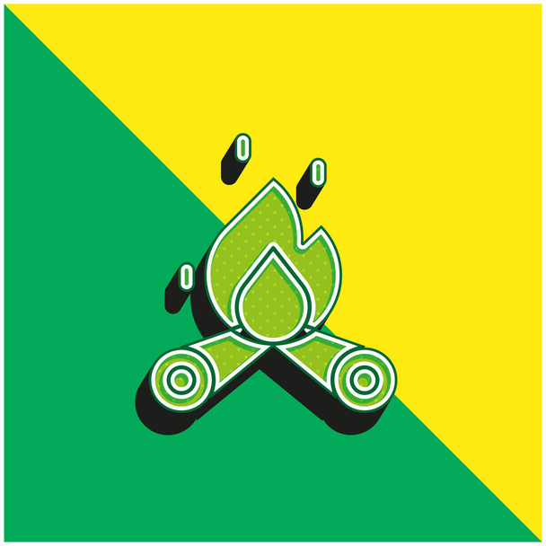 たき火緑と黄色の現代的な3Dベクトルアイコンのロゴ - ベクター画像