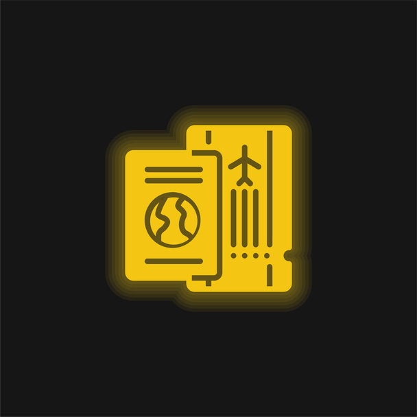 Carte d'embarquement jaune brillant icône néon - Vecteur, image