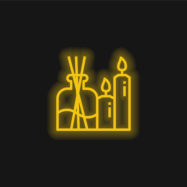 Aromatherapy yellow glowing neon icon - Vector, Image