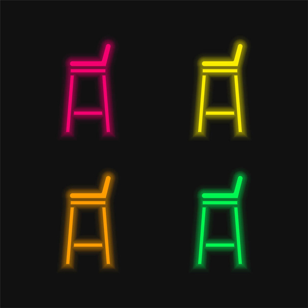 Bar Stool négy színű izzó neon vektor ikon - Vektor, kép