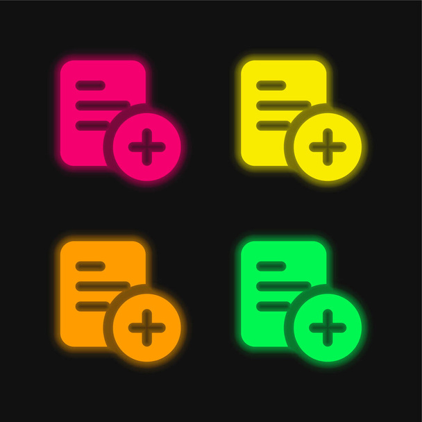 Añadir cuatro color brillante icono de vectores de neón - Vector, Imagen